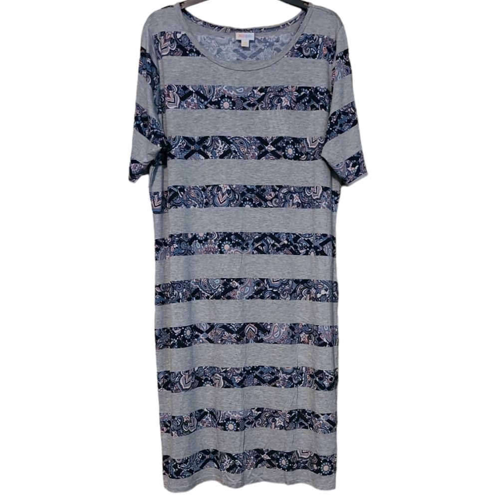 LLR LuLaRoe Julia Gray & Paisley Print Dress Plus Sz 3XL